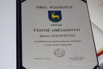 Udelenie čestného občianstva Jánovi Solovičovi Udelenie čestného občianstva Jánovi Solovičovi